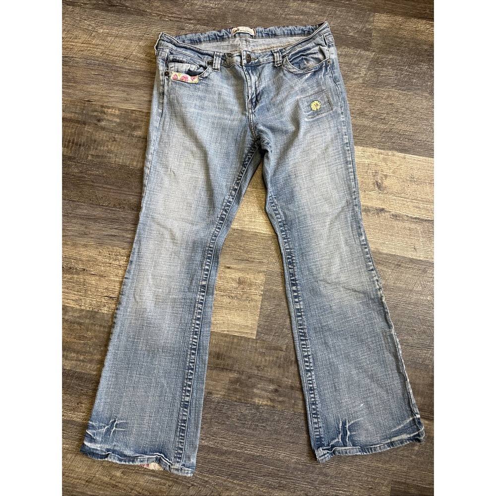 Vintage Y2K LEI Low Rise Flare Jeans Womens Bootcut Floral Embroidered